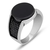 Siyah Oniks Yuvarlak Taşlı 925 Gümüş Erkek Yüzük thumbnail 11