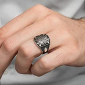 Mührü Süleyman İşleme 925 Gümüş Erkek Yüzük - 8