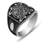 Mührü Süleyman İşleme 925 Gümüş Erkek Yüzük - 1