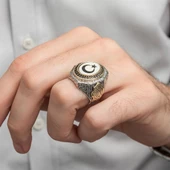 Ayyıldız La Galibe İllallah Yazılı 925 Gümüş Erkek Yüzük - 5