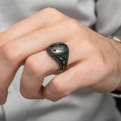 Siyah Kaplama Siyah Taşlı 925 Gümüş Erkek Yüzük thumbnail 7