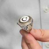 Ayyıldız La Galibe İllallah Yazılı 925 Gümüş Erkek Yüzük - 7