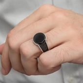 Siyah Oniks Yuvarlak Taşlı 925 Gümüş Erkek Yüzük thumbnail 12