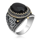 Oval Oniks Taşlı 925 Gümüş Erkek Yüzük - 2