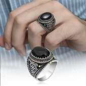 Oval Oniks Taşlı 925 Gümüş Erkek Yüzük - 1