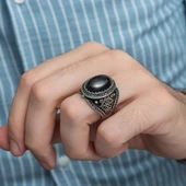Oval Oniks Taşlı 925 Gümüş Erkek Yüzük - 5