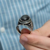 Oval Oniks Taşlı 925 Gümüş Erkek Yüzük - 4