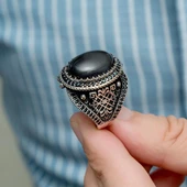 Oval Oniks Taşlı 925 Gümüş Erkek Yüzük - 6