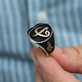 Elif Vav Tuğra Desenli 925 Gümüş Erkek Yüzük thumbnail 7