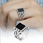 Kare Oniks Taşlı 925 Gümüş Erkek Yüzük - 9