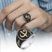 Elif Vav Tuğra Desenli 925 Gümüş Erkek Yüzük thumbnail 1