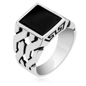 Kare Oniks Taşlı 925 Gümüş Erkek Yüzük - 10