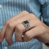 Kare Oniks Taşlı 925 Gümüş Erkek Yüzük - 11