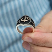 Elif Vav Tuğra Desenli 925 Gümüş Erkek Yüzük thumbnail 6