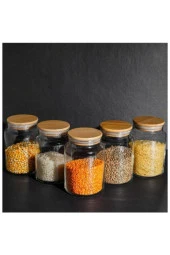 Gönül Porselen Bambu Kapaklı Cam Kavanoz 6'lı 800 ml G2735 - 1