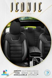 Otom Iconic Design Ortopedik Yüksek Kalite Gerçek Süet Oto Koltuk Kılıfı Tam Set - Siyah-Gri - 2