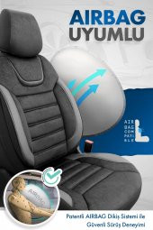 Otom Iconic Design Ortopedik Yüksek Kalite Gerçek Süet Oto Koltuk Kılıfı Tam Set - Siyah-Gri - 3