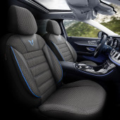 Otom Toro Design Ortopedik Ekstra Destekli Oto Koltuk Kılıfı Özel Pamuklu Kumaş Tam Set - Siyah-Mavi - 1
