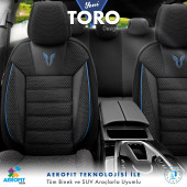 Otom Toro Design Ortopedik Ekstra Destekli Oto Koltuk Kılıfı Özel Pamuklu Kumaş Tam Set - Siyah-Mavi - 2
