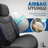 Otom Toro Design Ortopedik Ekstra Destekli Oto Koltuk Kılıfı Özel Pamuklu Kumaş Tam Set - Siyah-Mavi - 3