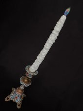 Çift Renkli Alevli Kar Masalı Şamdan Mumu 20 cm (Nil Yeşil) - 1