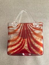 Fifth Avenue Crystal Vintage El Boyama Kırmızı Cam Vazo Çanta - 8