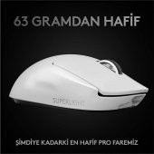 Logitech G PRO X Superlight Hero 910-005943 Kablosuz Oyuncu Mouse Beyaz - 2