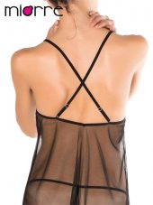 Iridescent Sırtı Çapraz Askılı Güpürlü Transparan Gecelik Takım thumbnail 4