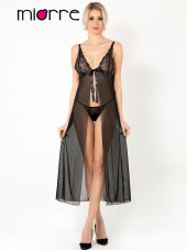 Ayarlanabilir Askılı Dantelli Transparan Gecelik Takım thumbnail 2