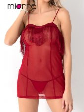 Püskül Detaylı Transparan Gecelik thumbnail 6