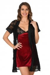 Kadife Bordo Sabahlık Takım thumbnail 1