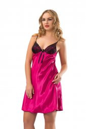Saten Fuşya Gecelik Sabahlık Takım thumbnail 1