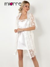 İnce Askılı Dantel Detaylı Saten Gecelik Sabahlık 2li Takım thumbnail 1