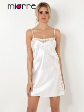 İnce Askılı Dantel Detaylı Saten Gecelik Sabahlık 2li Takım thumbnail 4