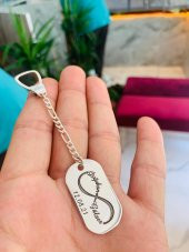 Kişiye Özel İsim ve Tarih Yazılı Plaka Model Unisex Gümüş Anahtarlık - 1