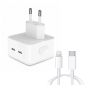 Apple Uyumlu 35 W Çift USB-C Bağlantı Noktalı Şarj Adaptörü ve Usb-c Lightning Şarj Kablosu 1m - 1