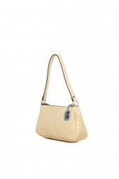 Bagmori Krem Fitilli Parlak Kroko Baget Çanta - 2