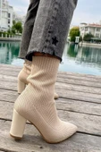 Günlük Kadın Streç Triko Kalın Yüksek Topuklu Bot Bootie Çorap Şeritli Sivri Burun Ayakkabı 167 - 10