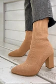 Günlük Kadın Streç Triko Kalın Yüksek Topuklu Bot Bootie Çorap Şeritli Sivri Burun Ayakkabı 167 - 7