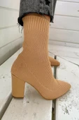 Günlük Kadın Streç Triko Kalın Yüksek Topuklu Bot Bootie Çorap Şeritli Sivri Burun Ayakkabı 167 - 5