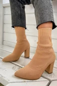 Günlük Kadın Streç Triko Kalın Yüksek Topuklu Bot Bootie Çorap Şeritli Sivri Burun Ayakkabı 167 - 6