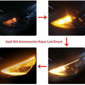 SELAMLAMALI Açılış Animasyonlu Far Kaşı Beyaz Audi Stil Kayar Sinyllii Far Üstü Slim Led - 2