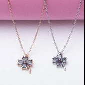 Topaz Taşlı Yonca Model-1 925 Ayar Gümüş Rose Rengi Kadın Kolye thumbnail 3