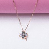 Topaz Taşlı Yonca Model 925 Ayar Gümüş Rose Rengi Kadın Kolye - 2