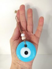 10 Adet Delikli Turkuaz Nazar Boncuğu 5 cm Kötü Göz Kovucu İpli Ahşap Boncuklu Nazarlık Ağaç Süsü Ağaç Ev Bahçe Süsleme - 3