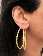 GOLD KAPLAMA KALIN BURGU MODEL 50 MM HALKA KÜPE-00HK89 - 1