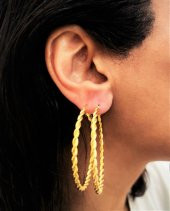 GOLD KAPLAMA KALIN BURGU MODEL 50 MM HALKA KÜPE-00HK89 - 3