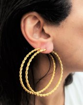 GOLD KAPLAMA KALIN BURGU MODEL 60 MM HALKA KÜPE-00HK90 - 1