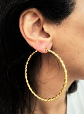 GOLD KAPLAMA KALIN BURGU MODEL 60 MM HALKA KÜPE-00HK90 - 2