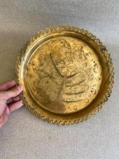 Vintage Sarı Metal Çay Kahve Tepsisi 27cm - 3